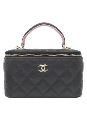 Chanel 2-Way Bag Small Vanity Case Lambskin Black Gold